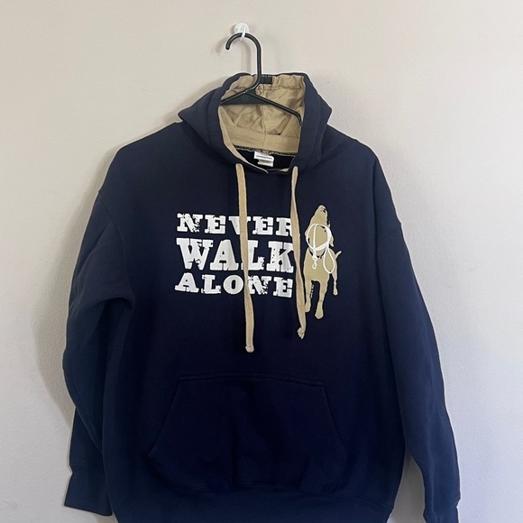 Never walk alone Dog is good Blue and Cream Pullover Sweater with Bold Text 310 - Picture 1 of 9